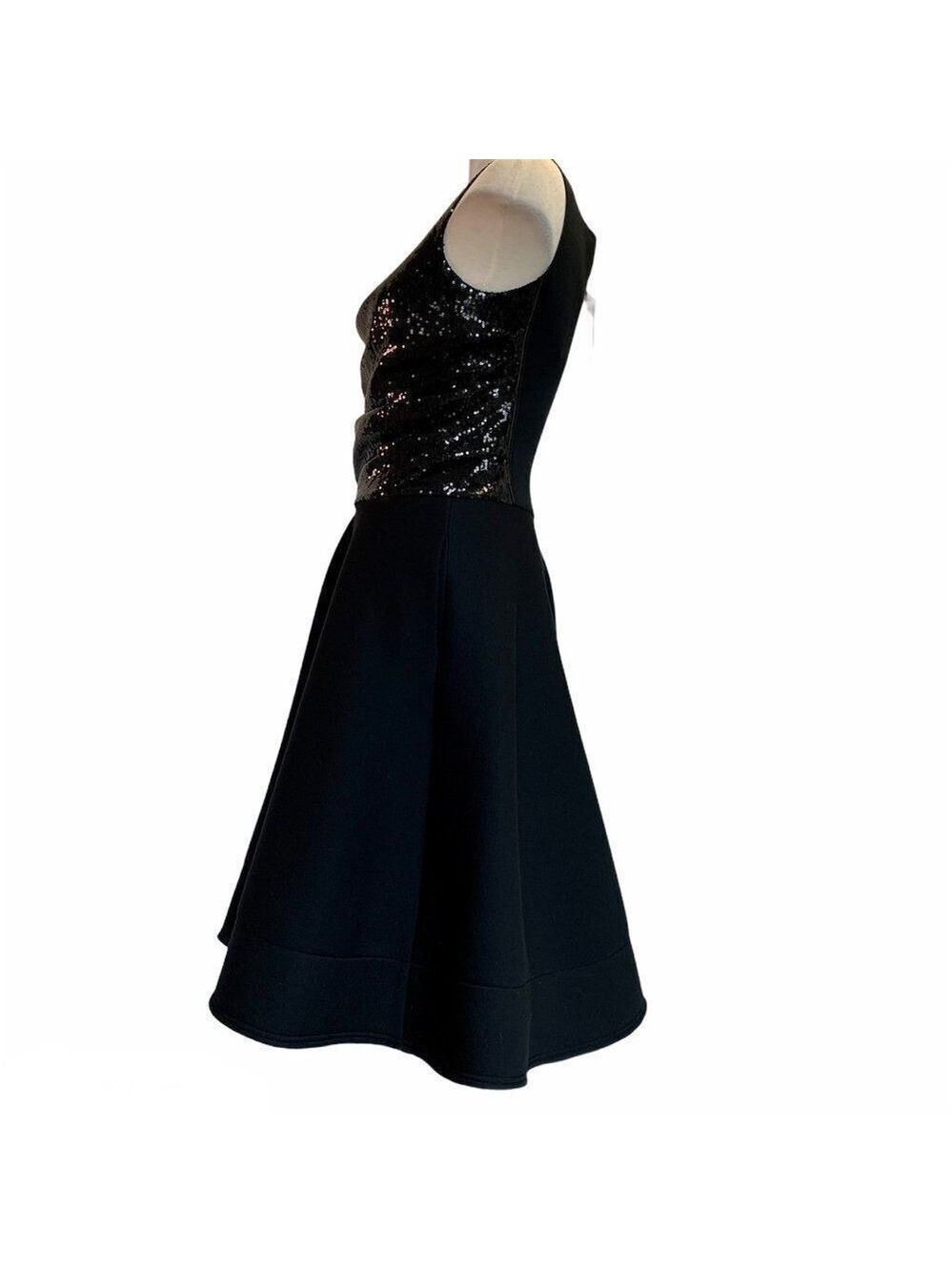 Donna Karan black sequin Bodice Flare Dress Sz 10 - Picture 3 of 15